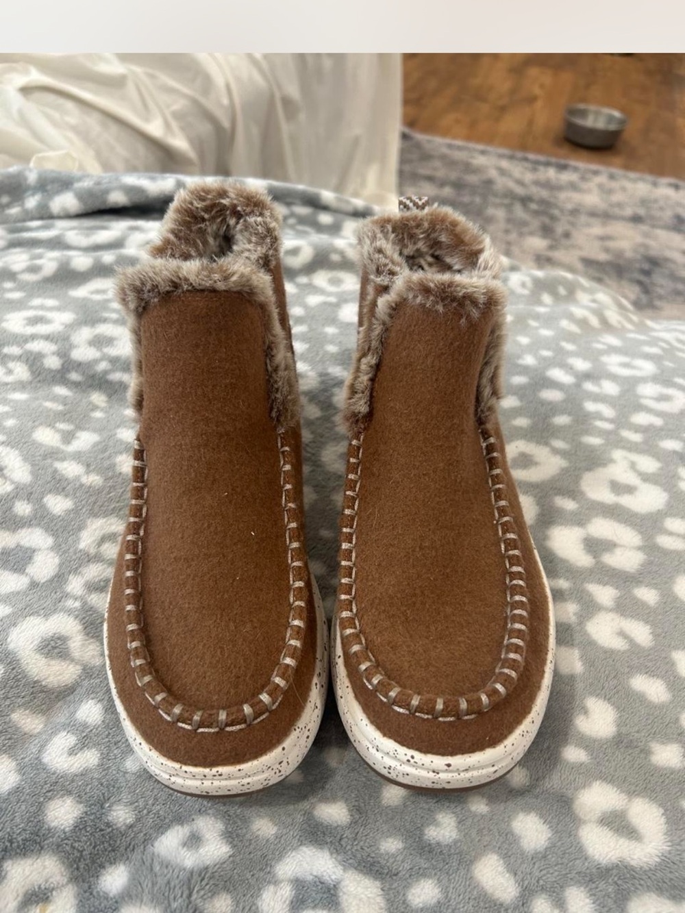 Kids Brown Faux-Fur Lined Slip-On Shoes